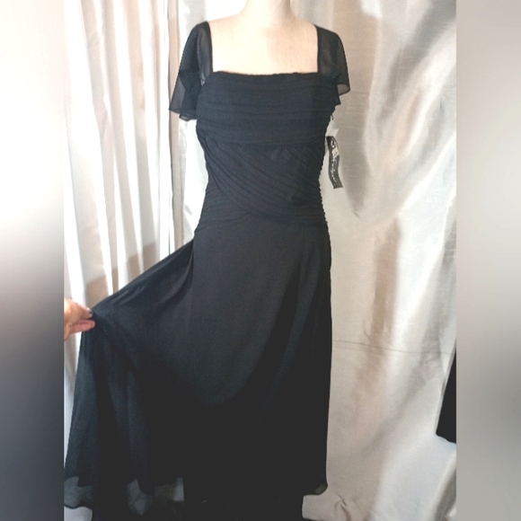SL Fashions Dresses & Skirts - S.L Fashions TAG Maxi Dress, Black, Flutter Sleeves, Square Neck, Pleats, 8